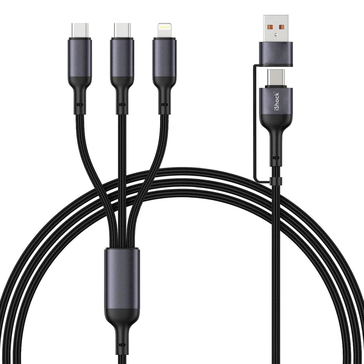 3-in-2 Multi Charger Braided Cable with Type-C/Lightning