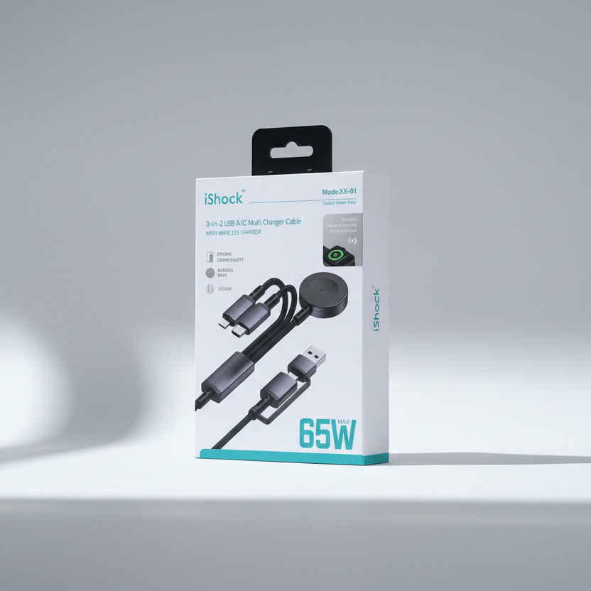 3-in-2 Multi Charger Braided Cable with Type-C/Lightning/Watch