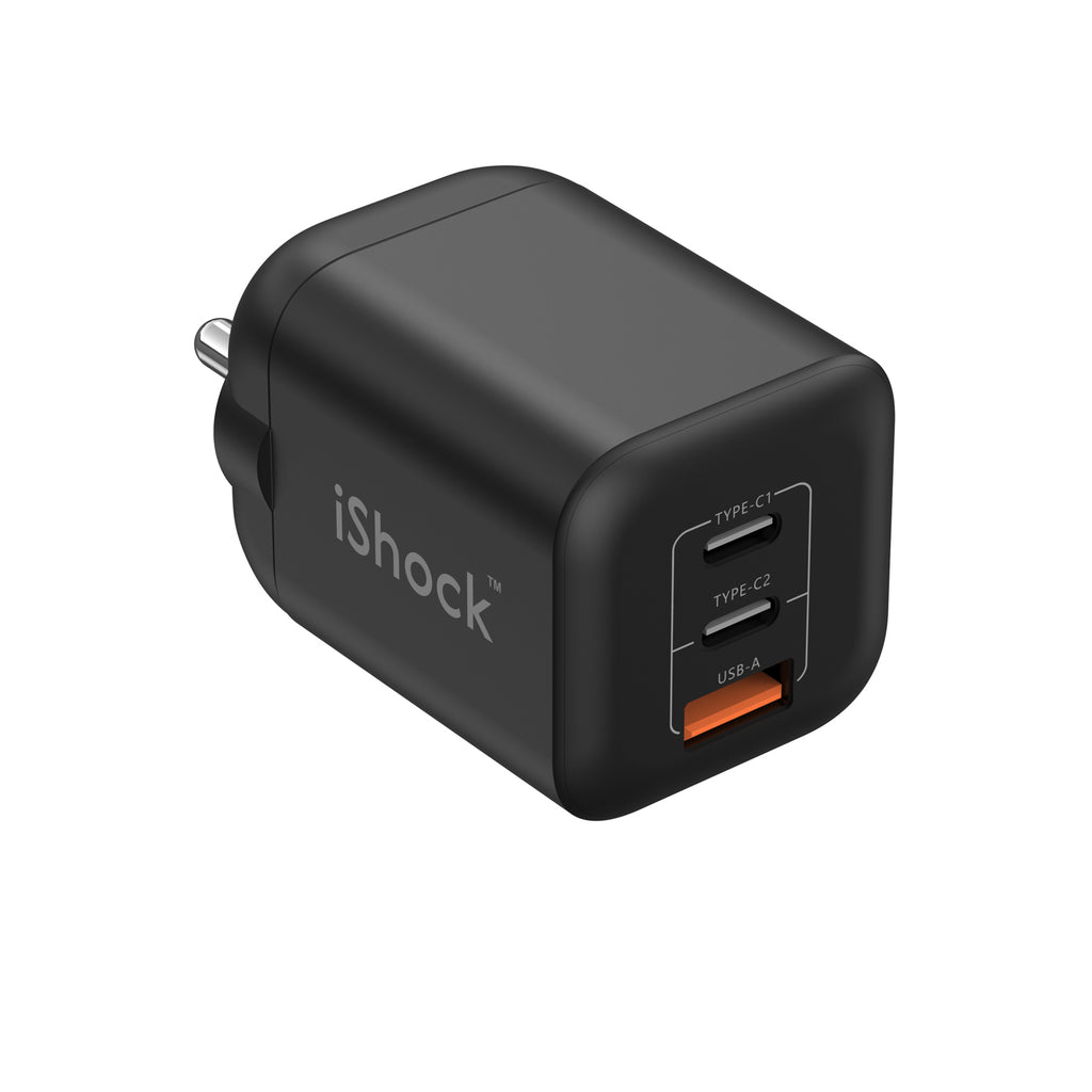 67W 3 Port 2 Type-C with 1 USB A Quick Charger GaN mini PD - Black