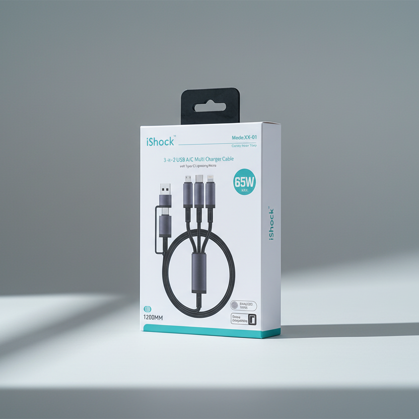 3-in-2 Multi Charger Braided Cable with Type-C/Lightning