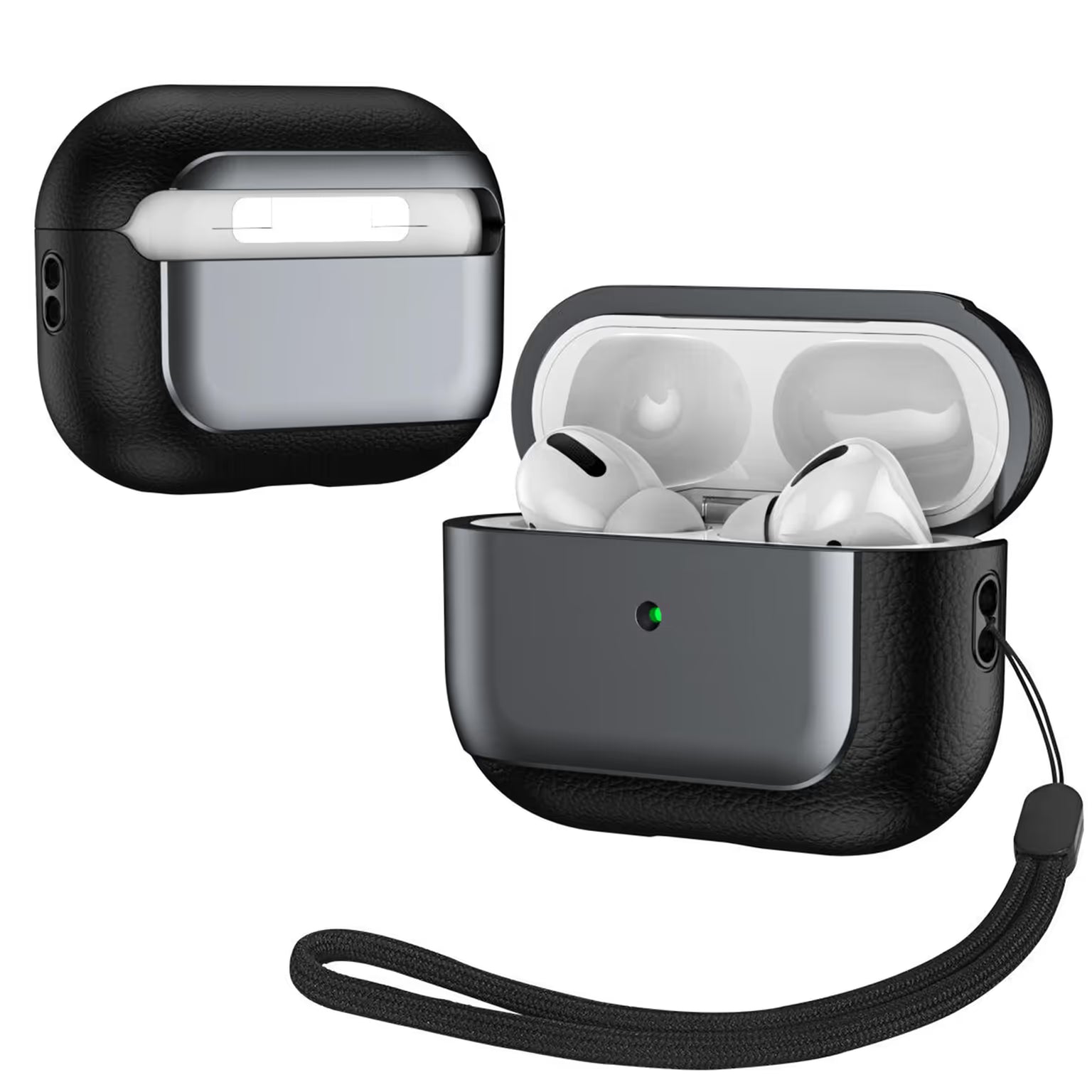 Litchi Texture Case with Lanyard Airpods 4 | 4 ANC Dark Grey