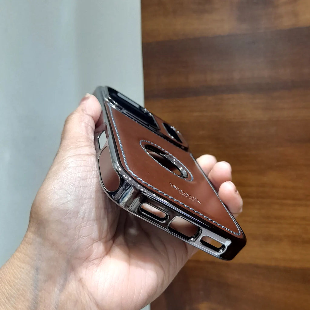 Electroplating Chrome PU Leather Case for iPhone 15 Plus