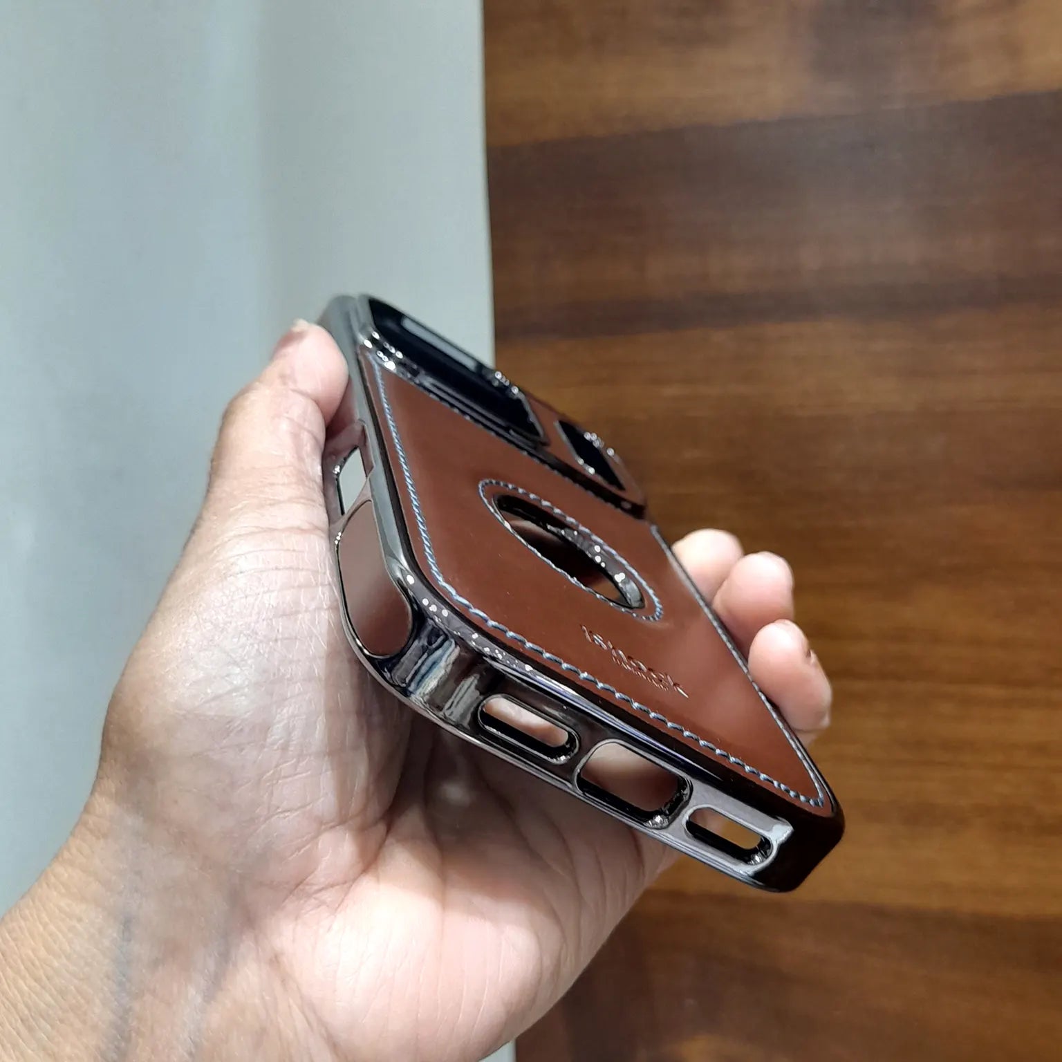 Electroplating Chrome PU Leather Case for iPhone 15 Plus