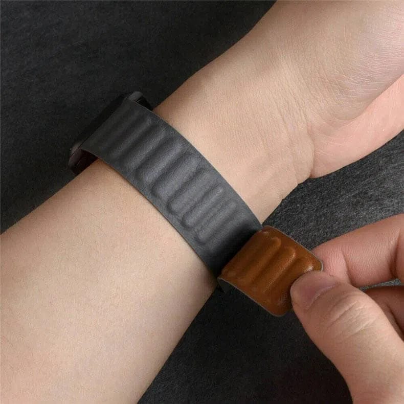 Leather Texture Magnetic Link Strap