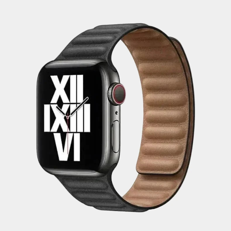 Leather Texture Magnetic Link Strap Black
