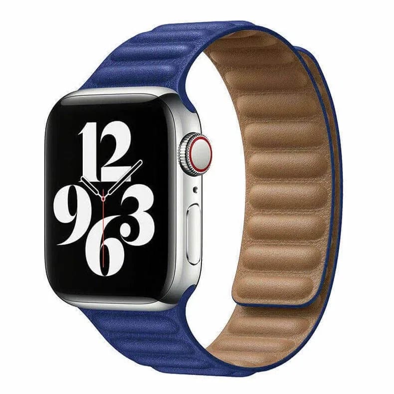 Leather Texture Magnetic Link Strap Blue