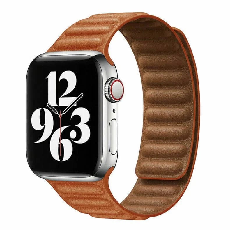 Leather Texture Magnetic Link Strap Brown