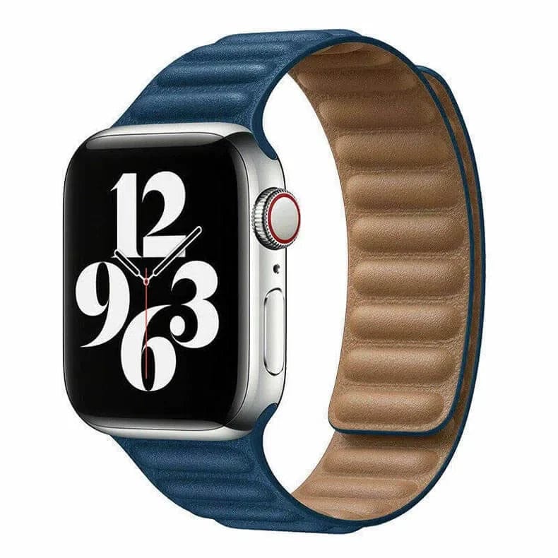 Leather Texture Magnetic Link Strap Co Blue