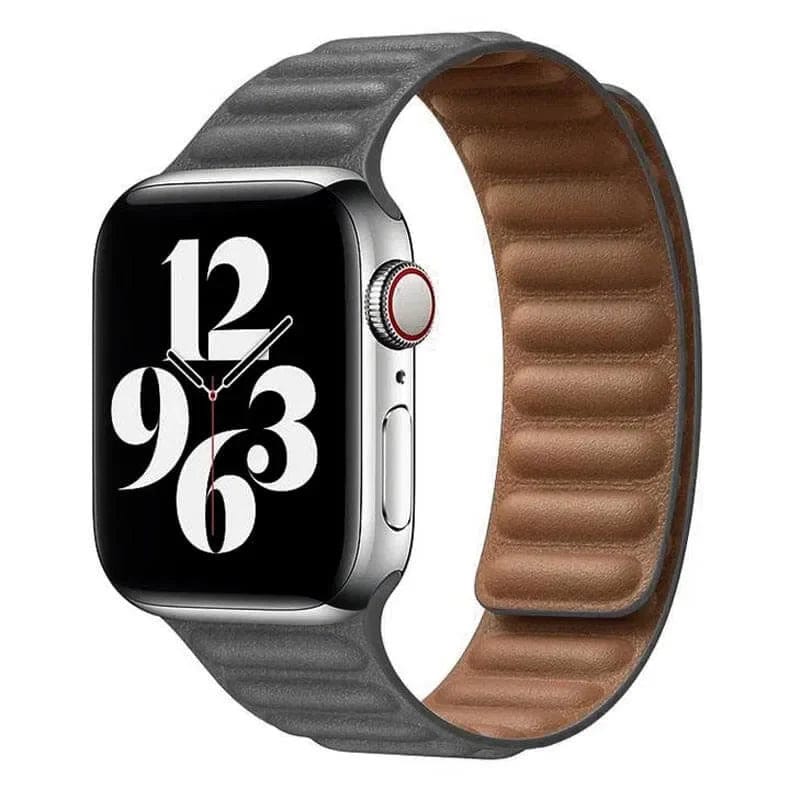 Leather Texture Magnetic Link Strap Dark Grey
