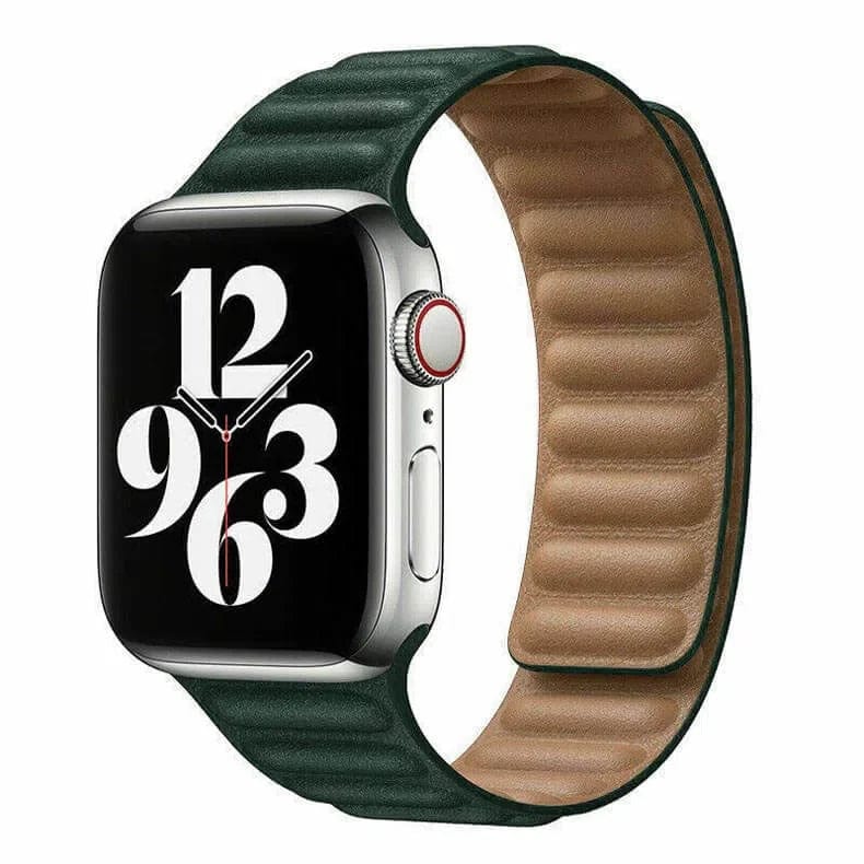 Leather Texture Magnetic Link Strap Midnight Green