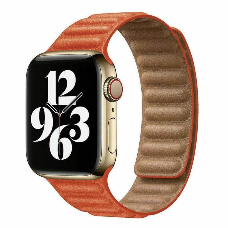 Leather Texture Magnetic Link Strap Orange