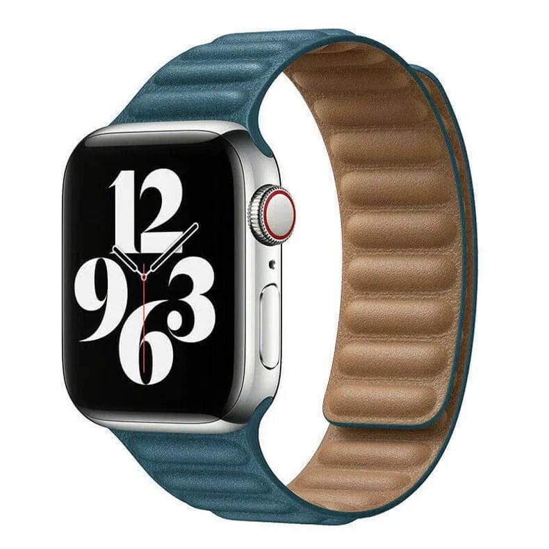 Leather Texture Magnetic Link Strap Pine Green