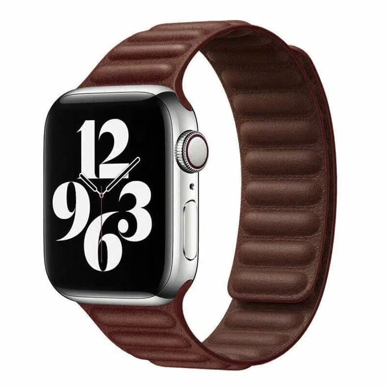 Leather Texture Magnetic Link Strap Tan Brown